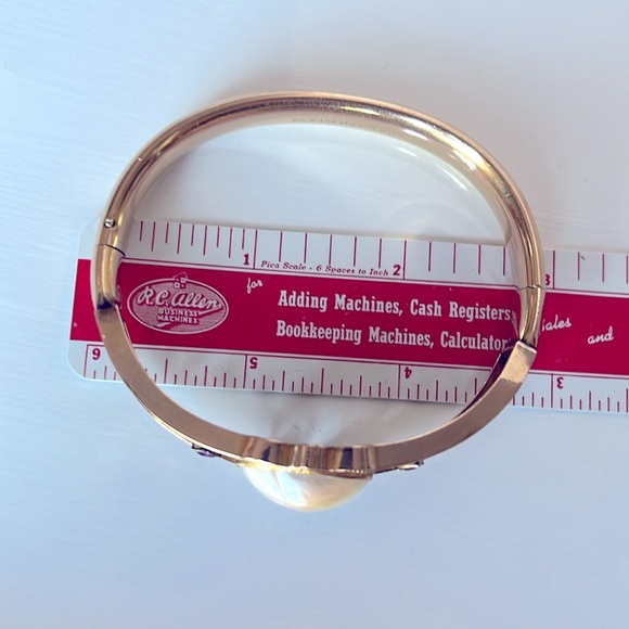 Antique Edwardian Gold Tone Glass Purple Pearl Stone Bangle Bracelet S.O.B & CO - Picture 13 of 15